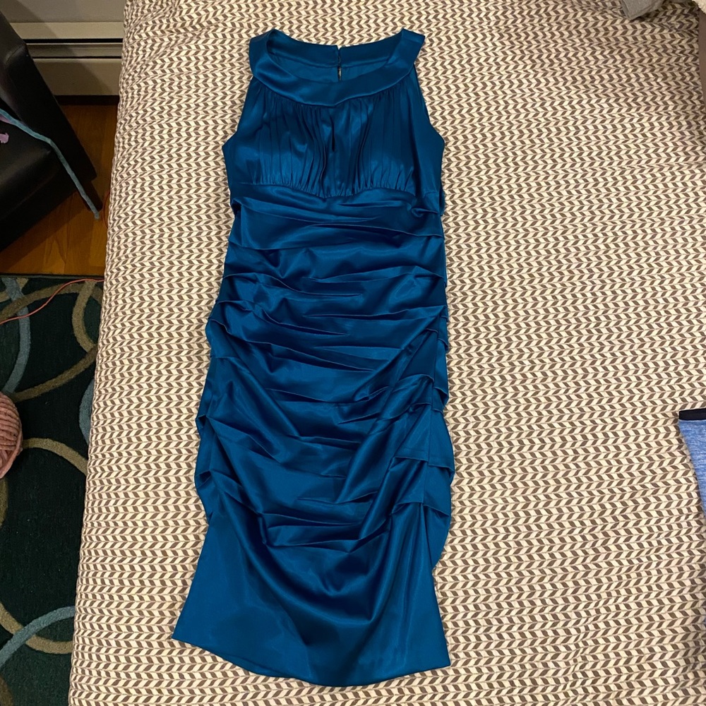 Signature by Sangria Blue Satin Form-Fitting Dress